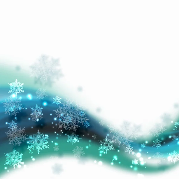 Fundo branco com flocos de neve a cores — Fotografia de Stock
