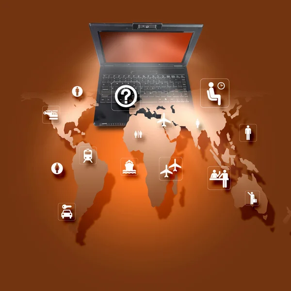 Laptop számítógép-val szimbólumok kommunikációs — Stock Fotó