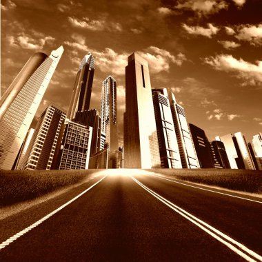 Modern city and road clipart