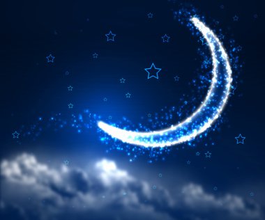 Night sky background with moon and stars clipart