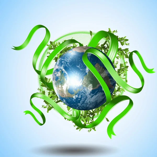 Groene planeet aarde met planten — Stockfoto