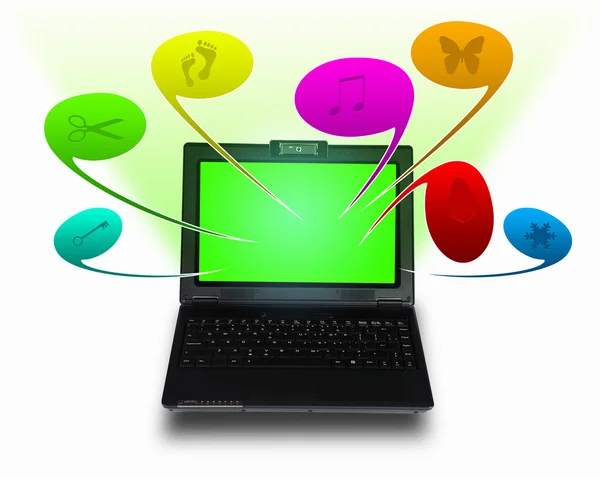 Laptop-Computer mit Symbolen Kommunikation — Stockfoto