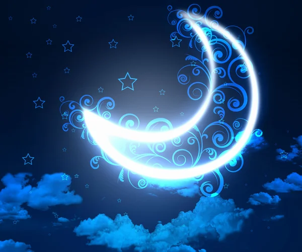 Fondo cielo nocturno con luna y estrellas — Foto de Stock