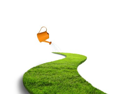 Green grass road and watering can clipart