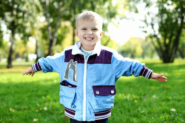 Маленький хлопчик в літньому парку — стокове фото