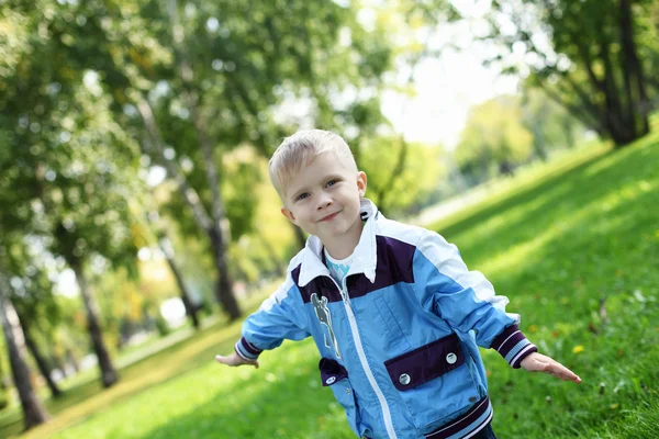 Маленький хлопчик в літньому парку — стокове фото