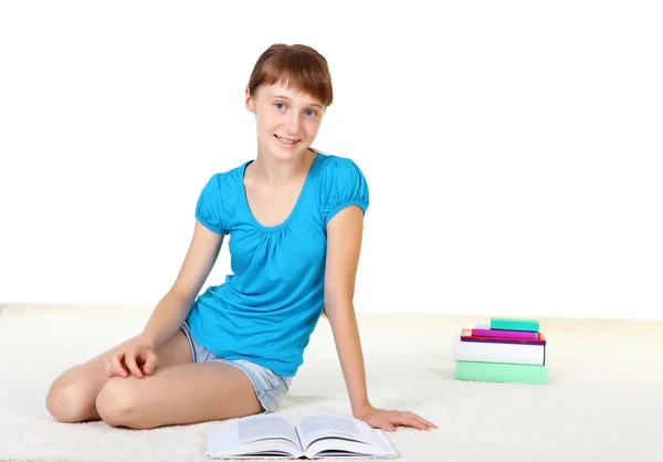 Bella ragazza adolescente con libri — Foto Stock