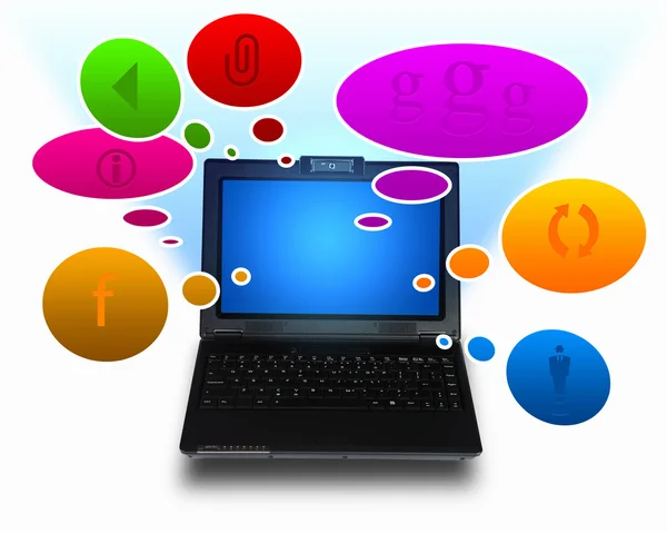 Laptop computer with symbols communication — Stock Photo, Image
