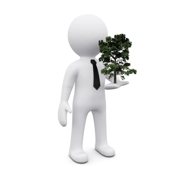 3D man with green tree — Stock Photo, Image