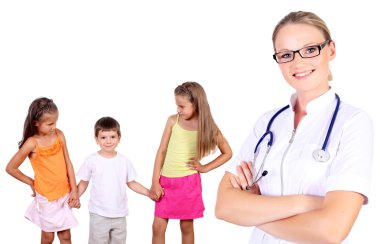 Doctor and family with children clipart