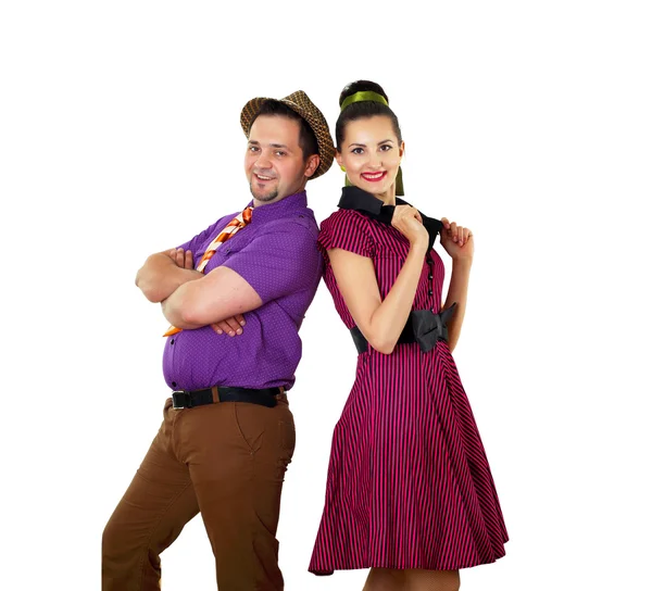 明るい色で踊っている若いカップルを着用します。 — ストック写真