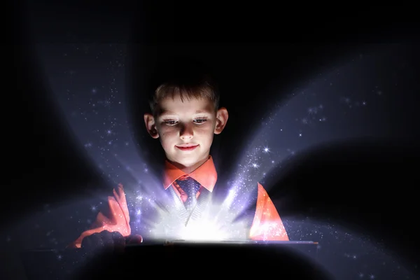 stock image Child opening a magic gift box