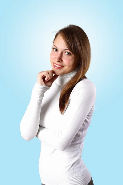 Κοπέλα στο λευκό πουλόβερ — Φωτογραφία Αρχείου