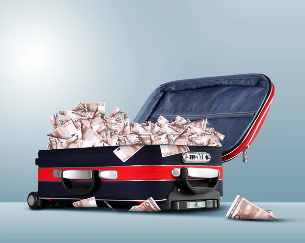 Bőrönd, tele bankjegyek — Stock Fotó