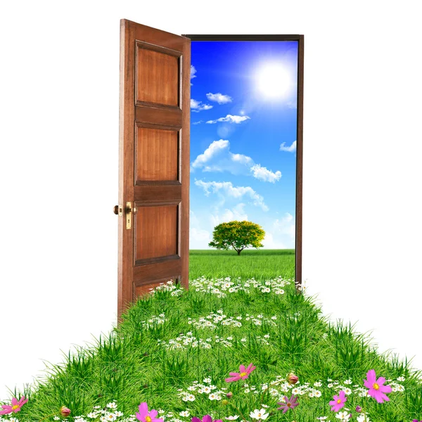 Otwarte drzwi prowadzące do lata — Zdjęcie stockowe