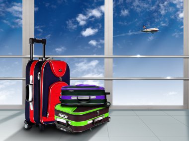 Red suitcase and plane clipart