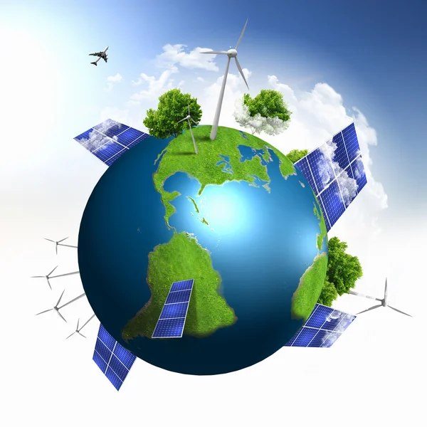 Planeet aarde met zonne-energie batterijen — Stockfoto