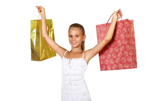 Bastante adolescente con bolsas de compras — Foto de Stock