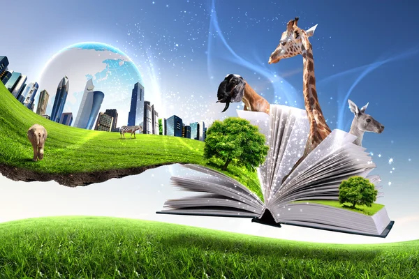 Ανοίξτε το βιβλίο με την καταπράσινη φύση κόσμο — Φωτογραφία Αρχείου
