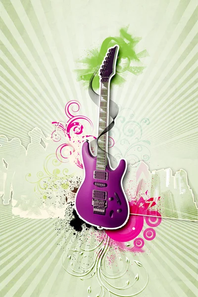 Guitar against decorative background — Stock Photo, Image