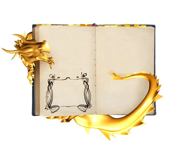 Dragon en oud boek — Stockfoto