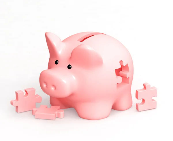 Piggy bank and puzzles — Stock Photo, Image