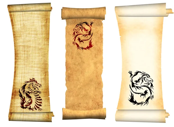 Dragões. Rolos de pergaminhos antigos — Fotografia de Stock