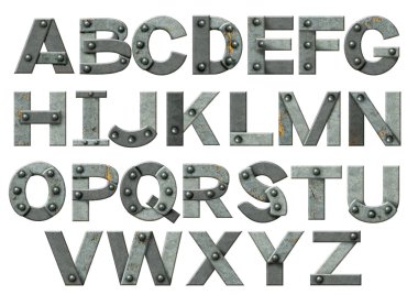Alphabet - letters from rusty metal with rivets clipart