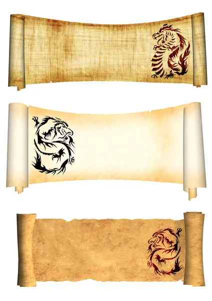 Dragons. Scrolls of old parchments — Stock Photo, Image