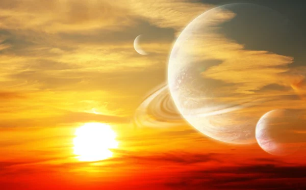 Solnedgång i främmande planet — Stockfoto