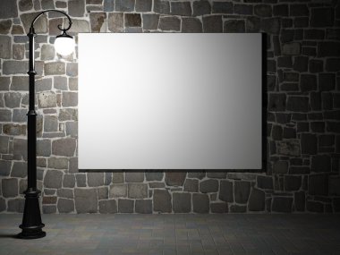 Blank billboard on a brick wall at night clipart