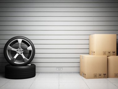 Garage with car spare parts clipart