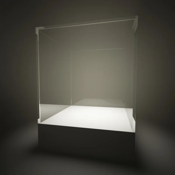 照らされた空のガラスのショーケース — ストック写真