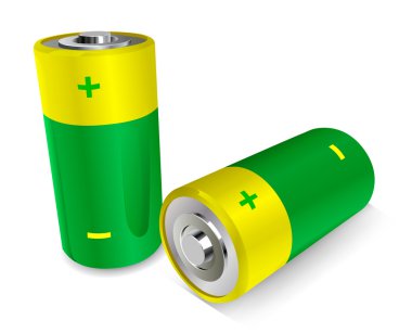 Two batteries on the white background, vector illustration