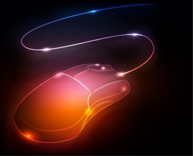 Glowing computer mouse, vector illustration