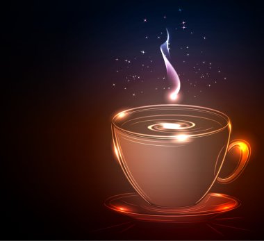 Cup of coffee, glowing vector illustration clipart