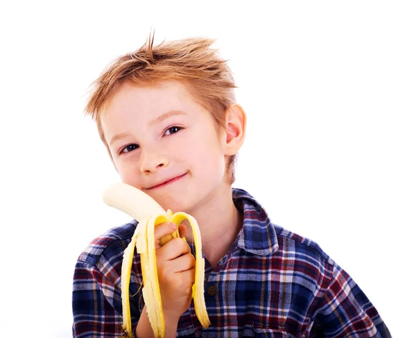 Chlapec s banánem — Stock fotografie