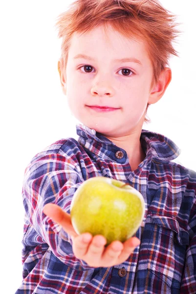 Little boy with apple — Stock Photo, Image