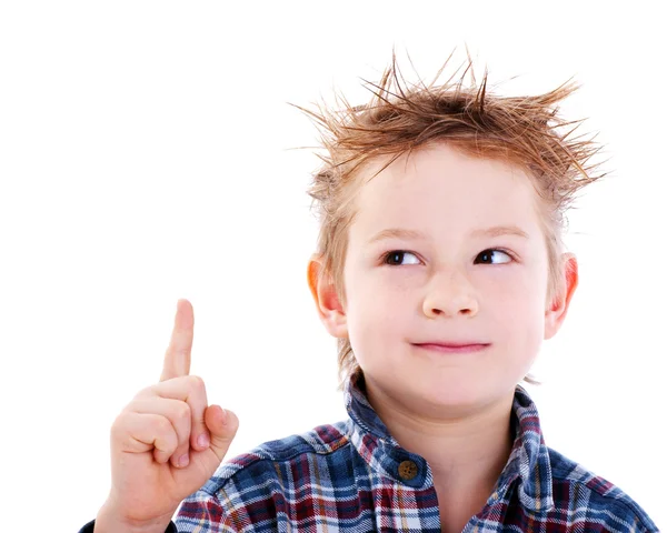 Het portret van kleine jongen tonen de vinger — Stockfoto