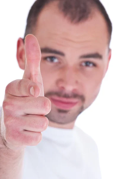 Portrait of a handsome young man showing thumbs up sign — Stock Photo, Image