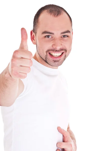 Portrait of a handsome young man showing thumbs up sign — Stock Photo, Image