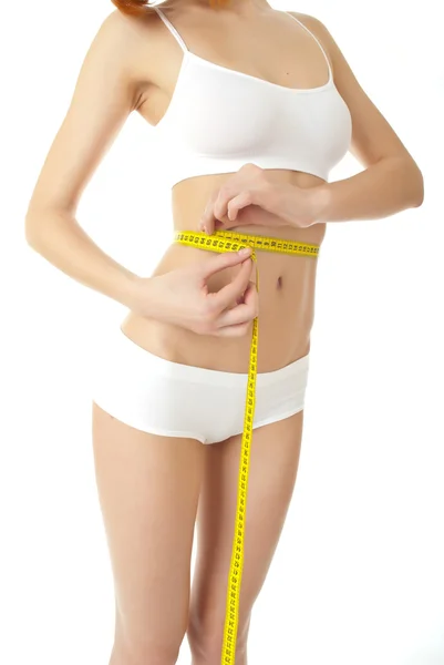 Mulher forma de medição da cintura — Fotografia de Stock