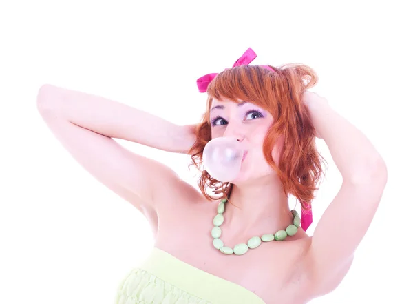 Girl Blowing Bubblegum — Stock Photo, Image