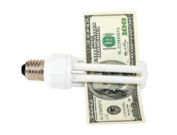 stock image Energy saving light bulb on white background