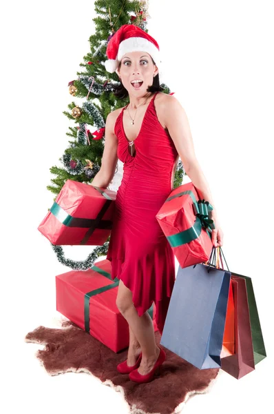 Donna felice con regali di Natale — Foto Stock