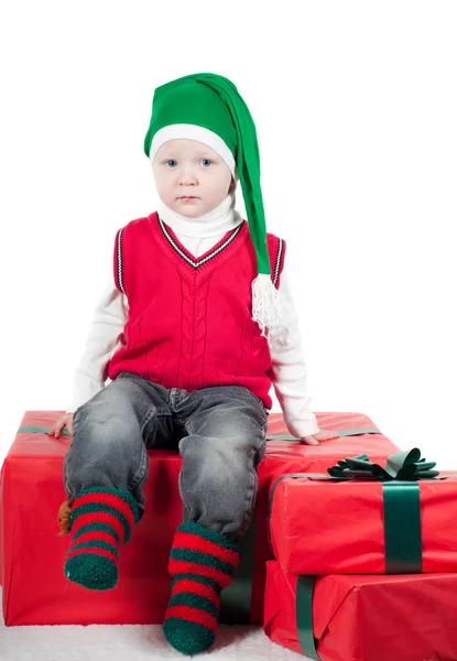 Natale bambino con regali — Foto Stock