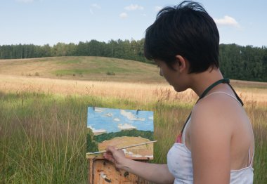 Painter-girl en plein air clipart