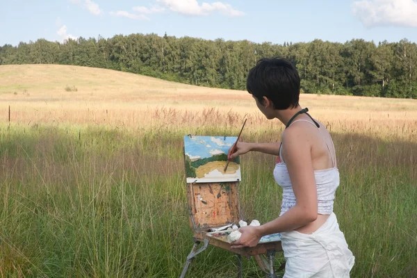 Malíř girl en plein air — Stock fotografie