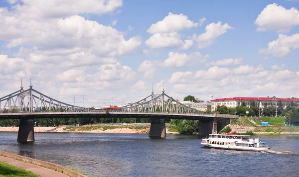 stock image Old car bridge through river