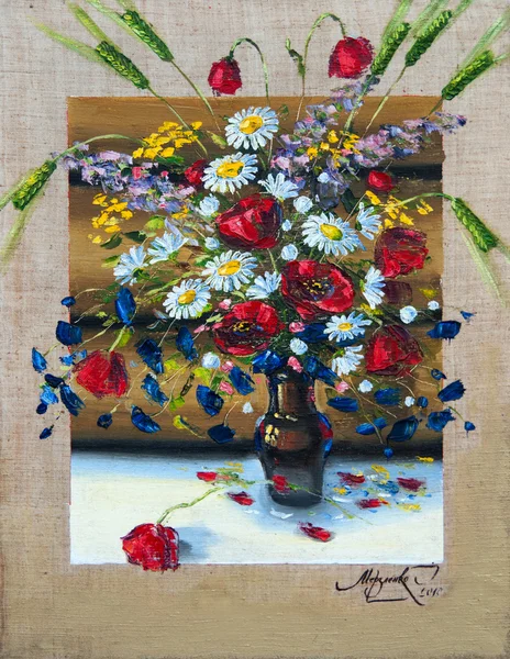 Flowers, picture oil paints on a canvas — Stock Photo, Image